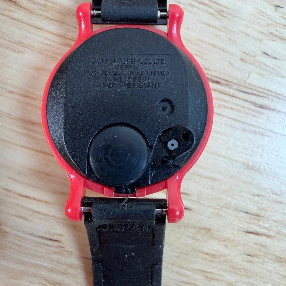Vintage Quemex Japan Quartz Watch Red Resin Black Strap New Old Stock 80s 90s